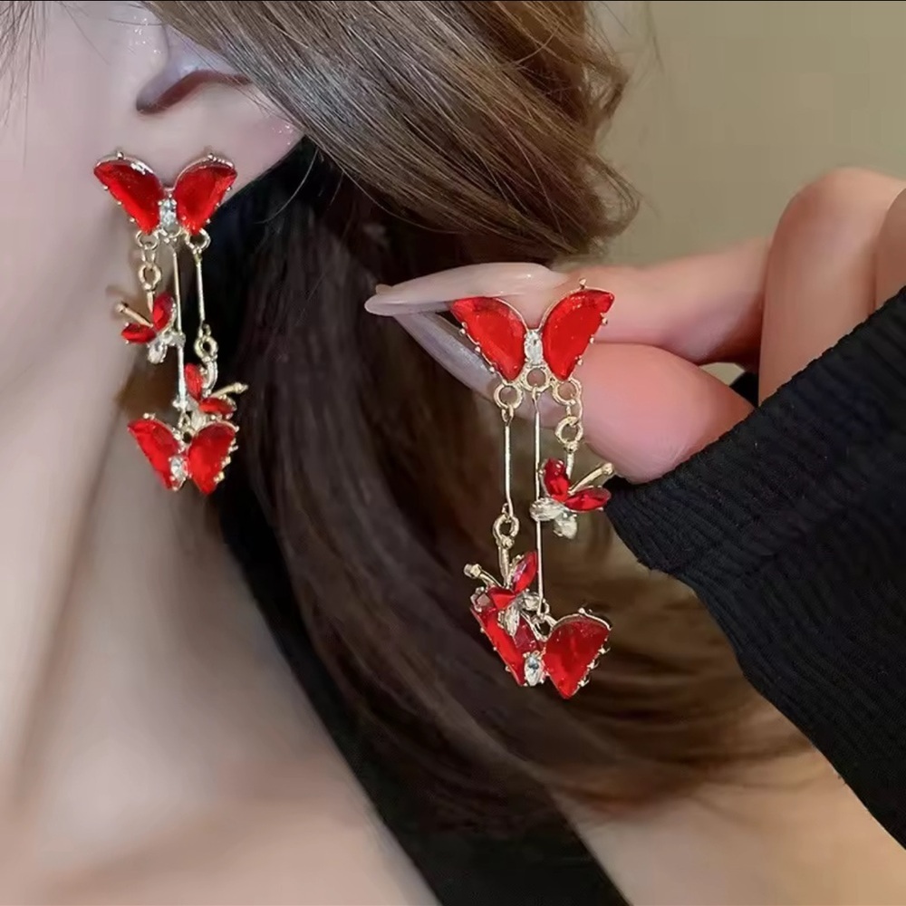 Elegant Red Butterfly Dangle Earrings